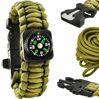 5in1 Túlélő Paracord karkötő iránytűvel, zöld színben (BB-6063) kép