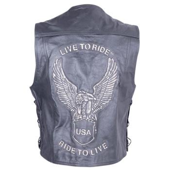 Bőr motoros mellény Sodager Live To Ride Vest  fekete  4XL kép