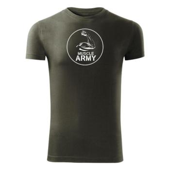 DRAGOWA fitness póló muscle army biceps, oliv 180g/m2 kép