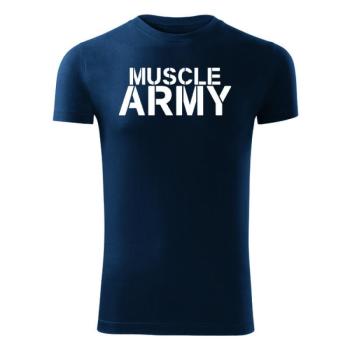 DRAGOWA fitness póló muscle army, kék 180g/m2 kép