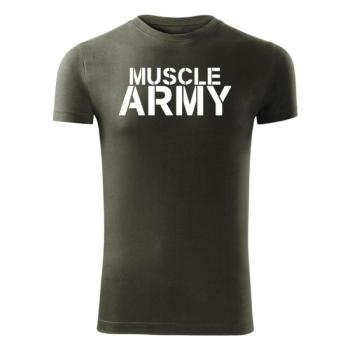 DRAGOWA fitness póló muscle army, oliv 180g/m2 kép