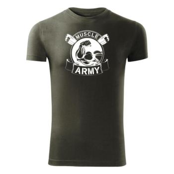 DRAGOWA fitness póló muscle army original, oliv 180g/m2 kép