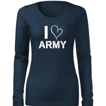 DRAGOWA Slim női hosszú ujjú póló i love army, sötétkék 160g/m2 kép