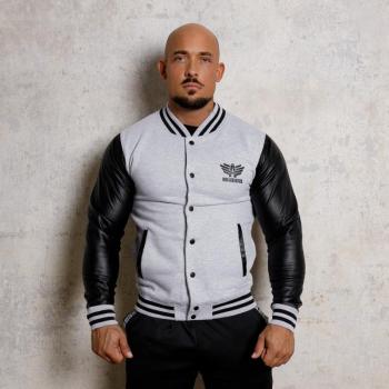 Férfi dzseki Iron Aesthetics Varsity Leather, világosszürke kép