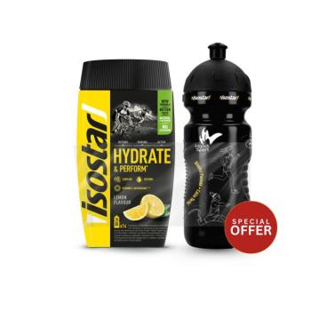 Izotóniás italpor, citrom, 560 g - Hydrate & Perform + 0,65 l-es kulacs Isostar kép
