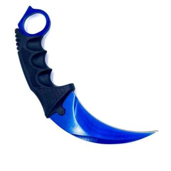 Karambit kés CS:GO éllel, burkolattal és függő zsinórral, metálkék kép