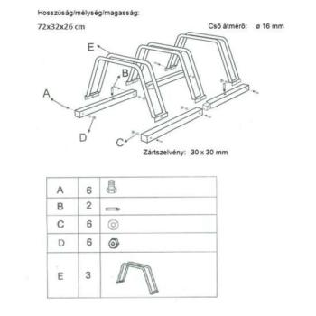 Kerékpártároló 3 állásos 70 x 32 x 26 cm 8922128 kép