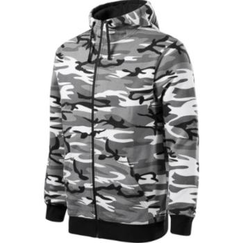 Malfini Camo Zipper terepmintás pulóver kapucnival, camouflage grey, 300 g/m² kép