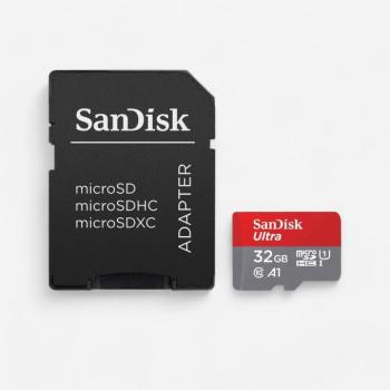 Memóriakártya microSD HC 32 GB + SD adapter, 10-es osztály, hitelesítve: A1 Sandisk kép