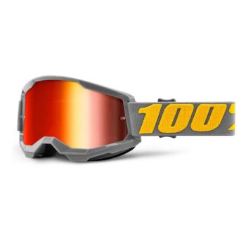 Motocross szemüveg 100% Strata 2 Mirror  Izipizi szürke-sárga, tükrös piros plexi kép