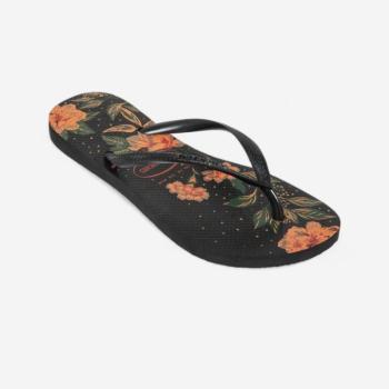 Női papucs szörfözéshez Havaianas Slim Floral, fekete kép