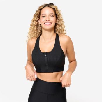 Női sportmelltartó, bordázott, cipzáros, közepes tartású Domyos kép