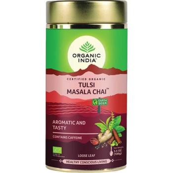 Organic India Bio India Tulsi Masala Chai relaxációs tea energia, vitalitás, emésztést elősegítő koffeinnel 100 g kép