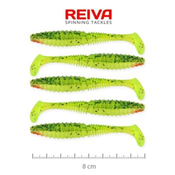 Reiva Zander Power Shad 8cm 5db/cs (Zöld-Narancs Flitter) kép