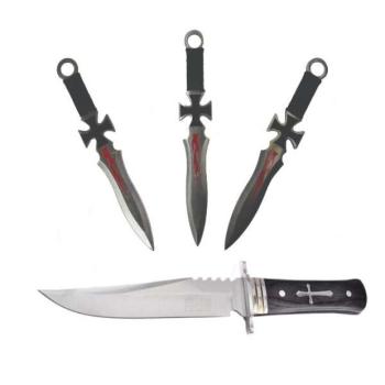 Tang Hunter vadászkés &amp; 3 dobókés, IdeallStore®, 28 cm, Inox (roz... kép