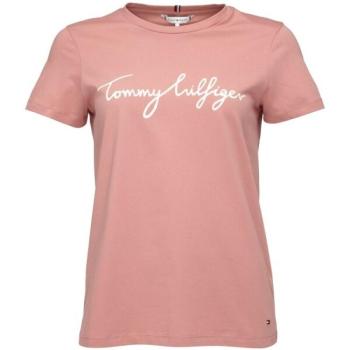 Tommy Hilfiger REG C-NK SIGNATURE TEE Női póló, lazac, méret kép