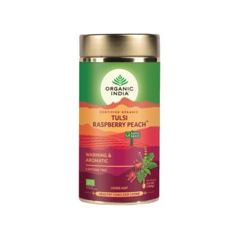 Tulsi RASPBERRY PEACH Málna Őszibarack, szálas bio tea, 100g - Organic India kép