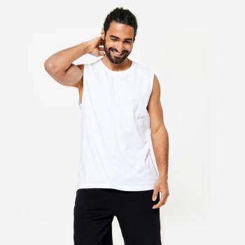 Férfi fitnesz ujjatlan póló, rugalmas, fehér - 500-as Domyos kép